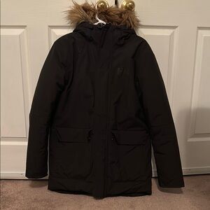 Men’s Helly Hansen Hooded Black Winter Coat with Removable Faux Fur Trim